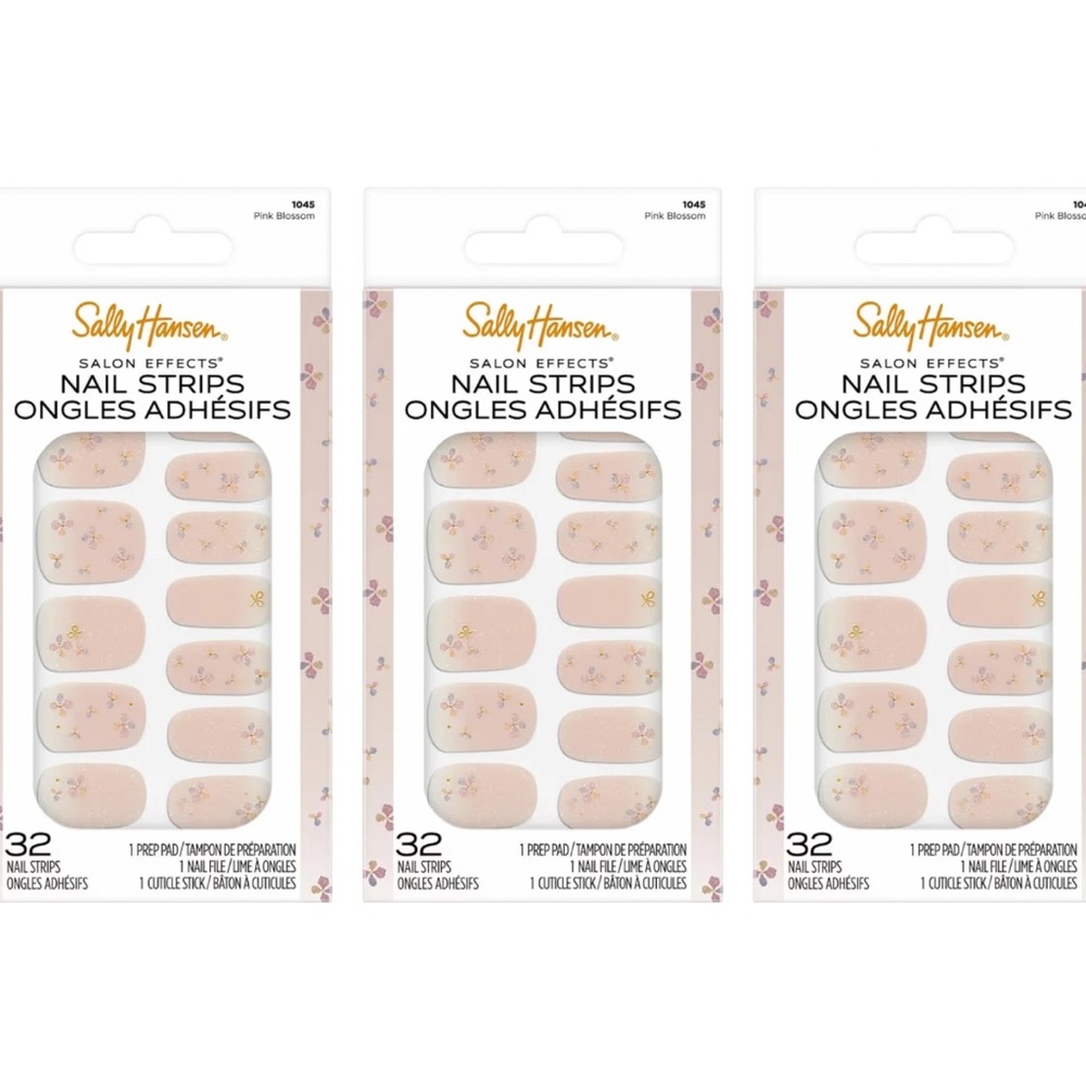 3 Pack Sally Hansen Salon Effects Nail Strips-Pink Blossom